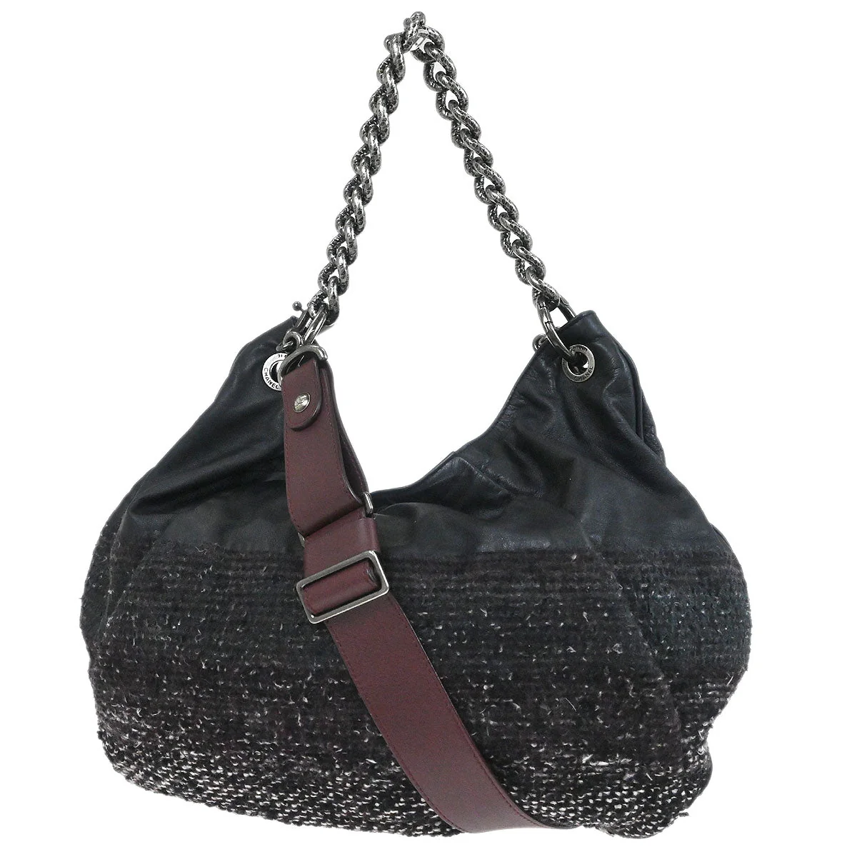 Chanel 2012-2013 Black Tweed Calfskin Coco Pleats Hobo Bag - Image 2