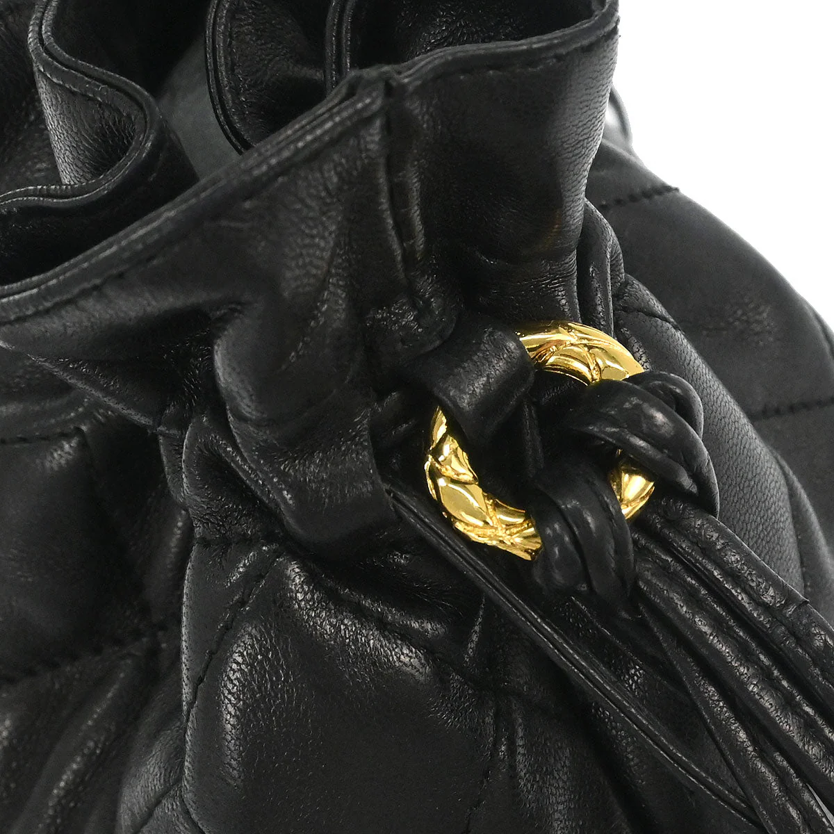 Chanel 1989-1991 Black Lambskin Bucket Tassel Drawstring Shoulder Bag - Image 6