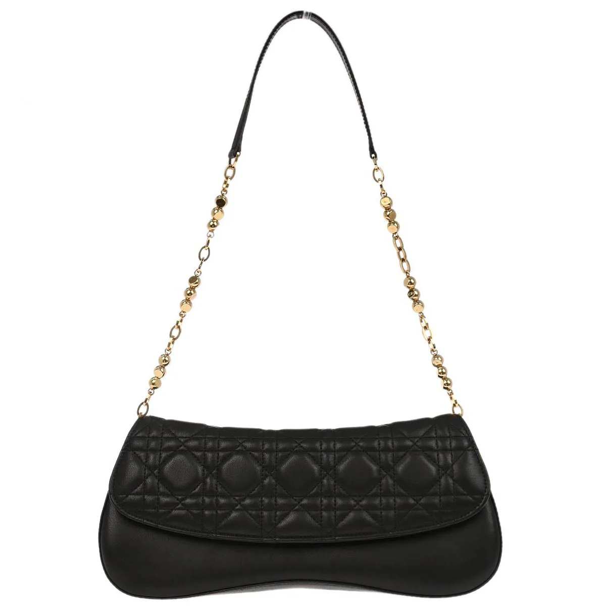 Christian Dior Black Lambskin Cannage Evening Baguette Handbag
