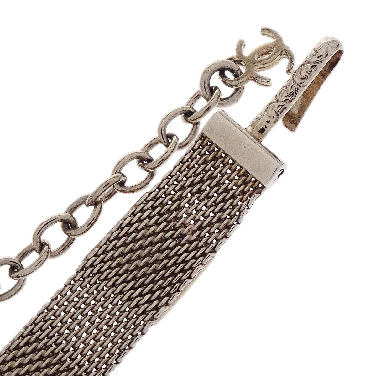 Chanel Square Glass Silver Chain Belt 99P Small Good - Image 2