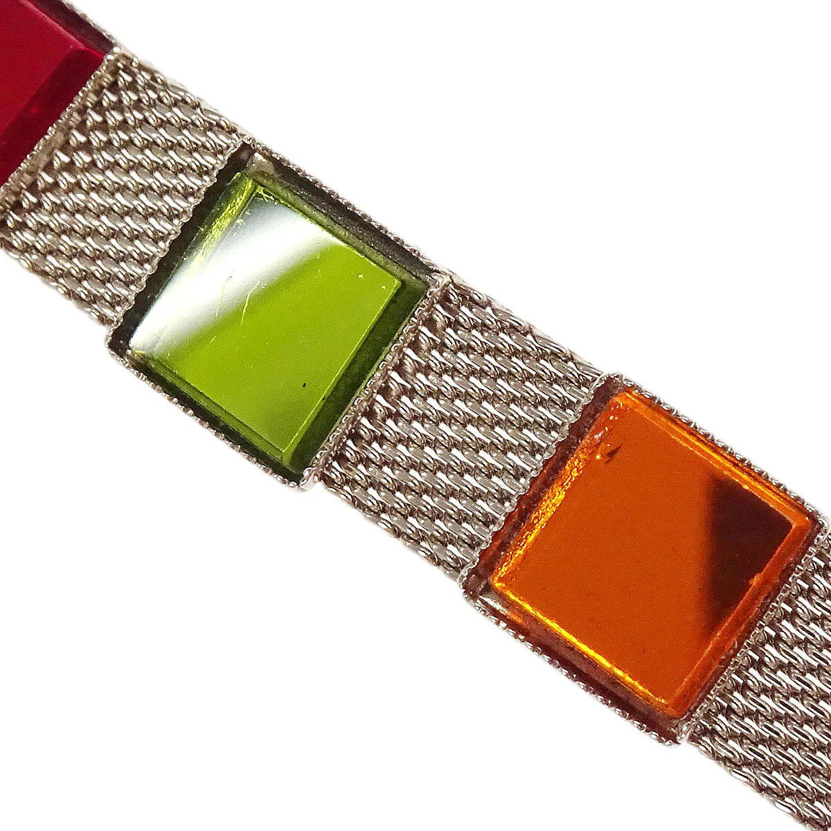 Chanel Square Glass Silver Chain Belt 99P Small Good - Image 4