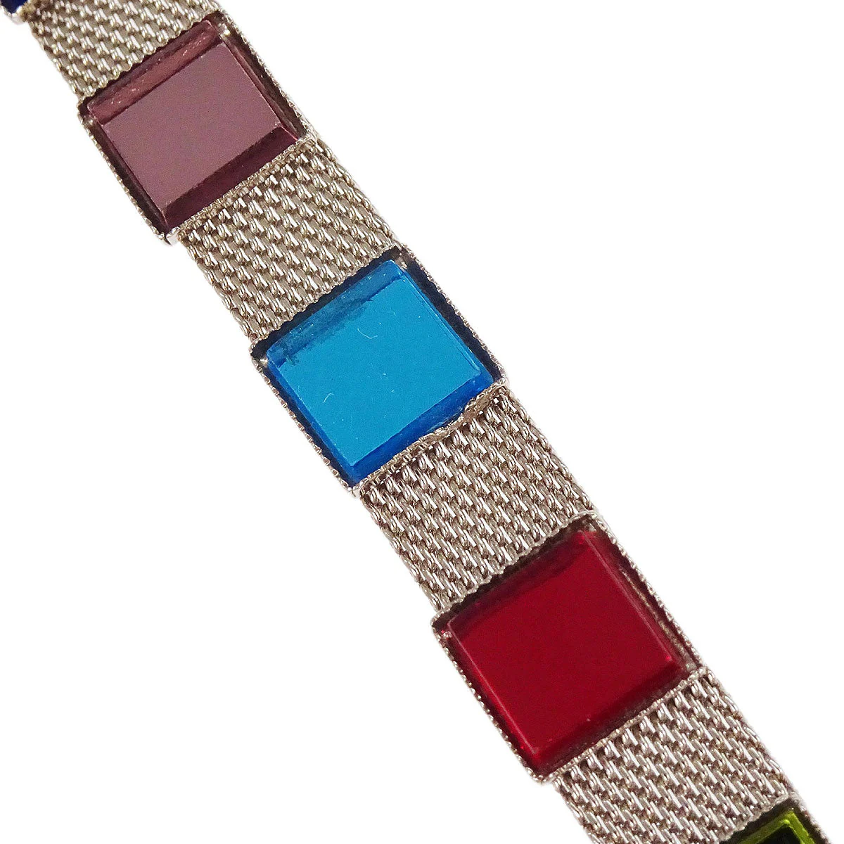 Chanel Square Glass Silver Chain Belt 99P Small Good - Image 5