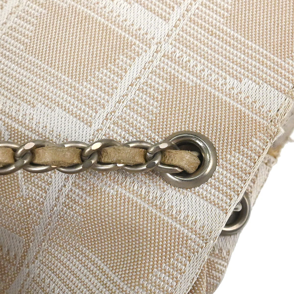 Chanel 2000-2002 Beige Jacquard Nylon New-Travel Line Pouch Handbag - Image 10