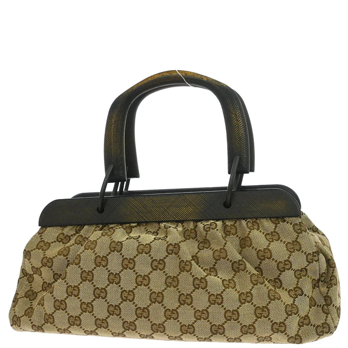 Gucci Beige Canvas GG Wood Handle Handbag - Image 2