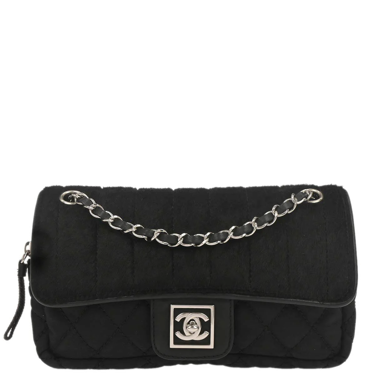 Chanel 2005-2006 Black Pony Hair Canvas Sport Line Flap Chain Shoulder Bag
