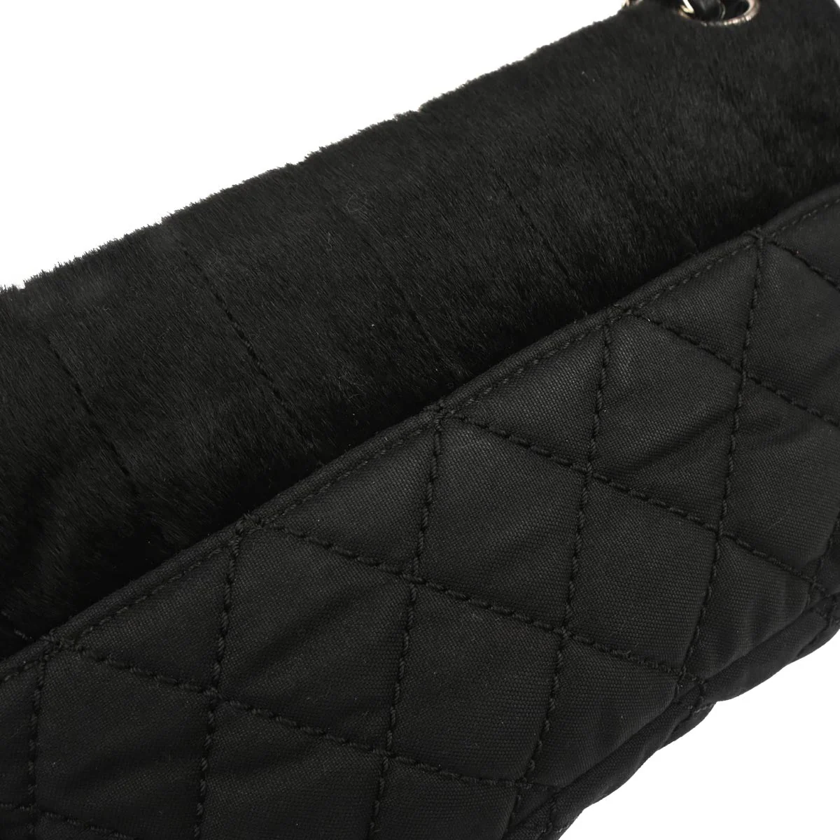 Chanel 2005-2006 Black Pony Hair Canvas Sport Line Flap Chain Shoulder Bag - Image 4