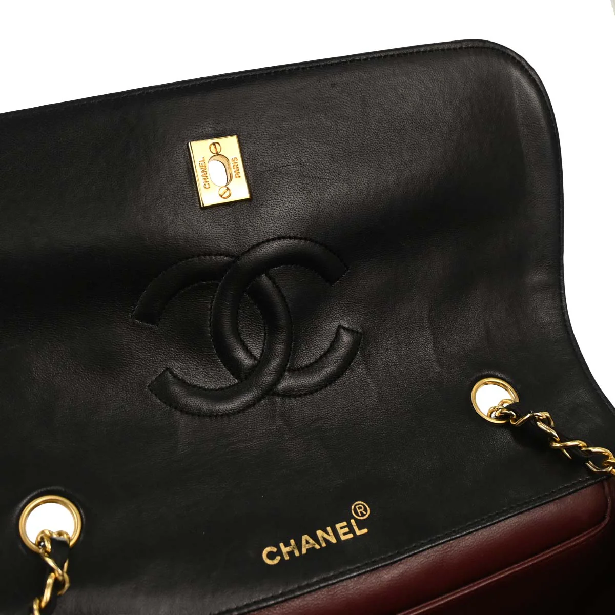 Chanel 1989-1991 Black Lambskin Straight Flap Shoulder Bag - Image 6