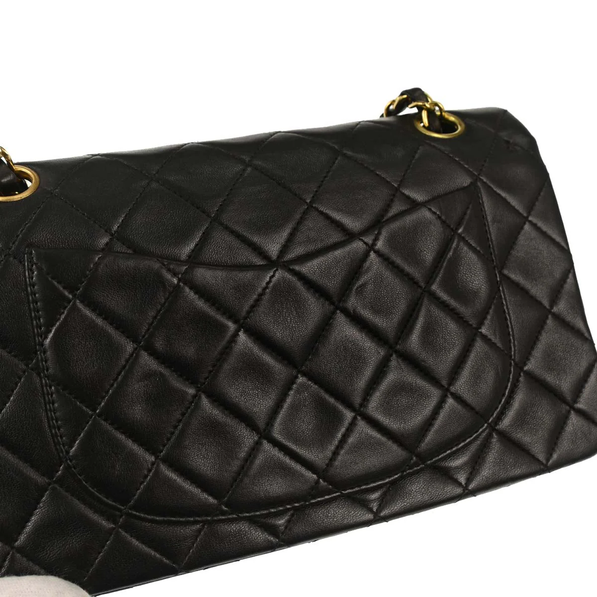 Chanel 1991-1994 Black Lambskin Small Classic Double Flap Shoulder Bag - Image 4