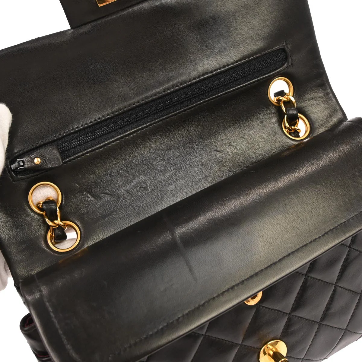 Chanel 1994-1996 Black Lambskin Small Classic Double Flap Shoulder Bag - Image 6