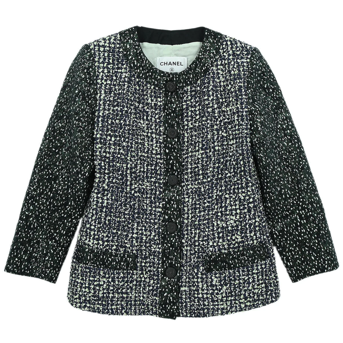 Chanel 2018-2019 Collarless Single Breasted Tweed Jacket Green #44