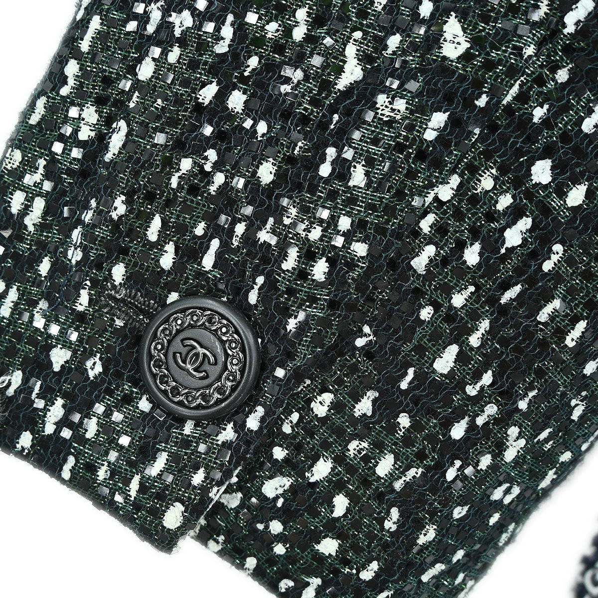 Chanel 2018-2019 Collarless Single Breasted Tweed Jacket Green #44 - Image 4