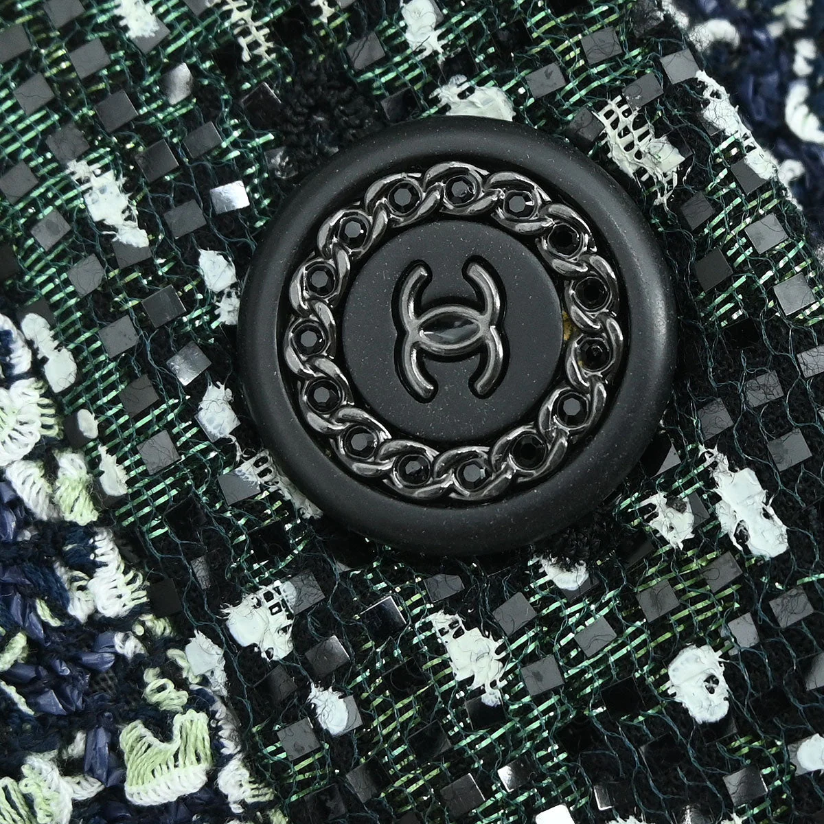 Chanel 2018-2019 Collarless Single Breasted Tweed Jacket Green #44 - Image 5