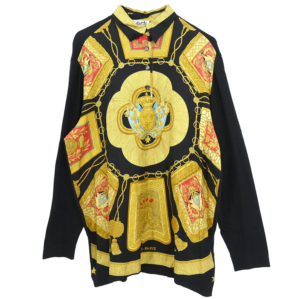 Hermes 1980s Poste et Cavalerie Twillaines Polo Shirt #L