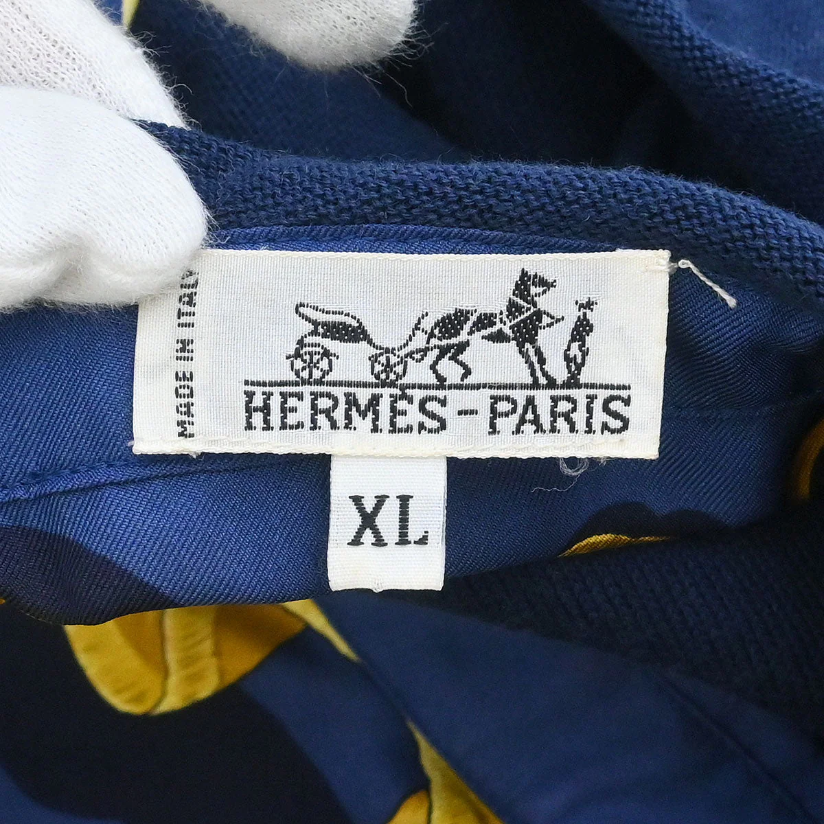Hermes 1980s LE MORS A LA CONETABLE Twillaines Polo Shirt Top #XL - Image 10