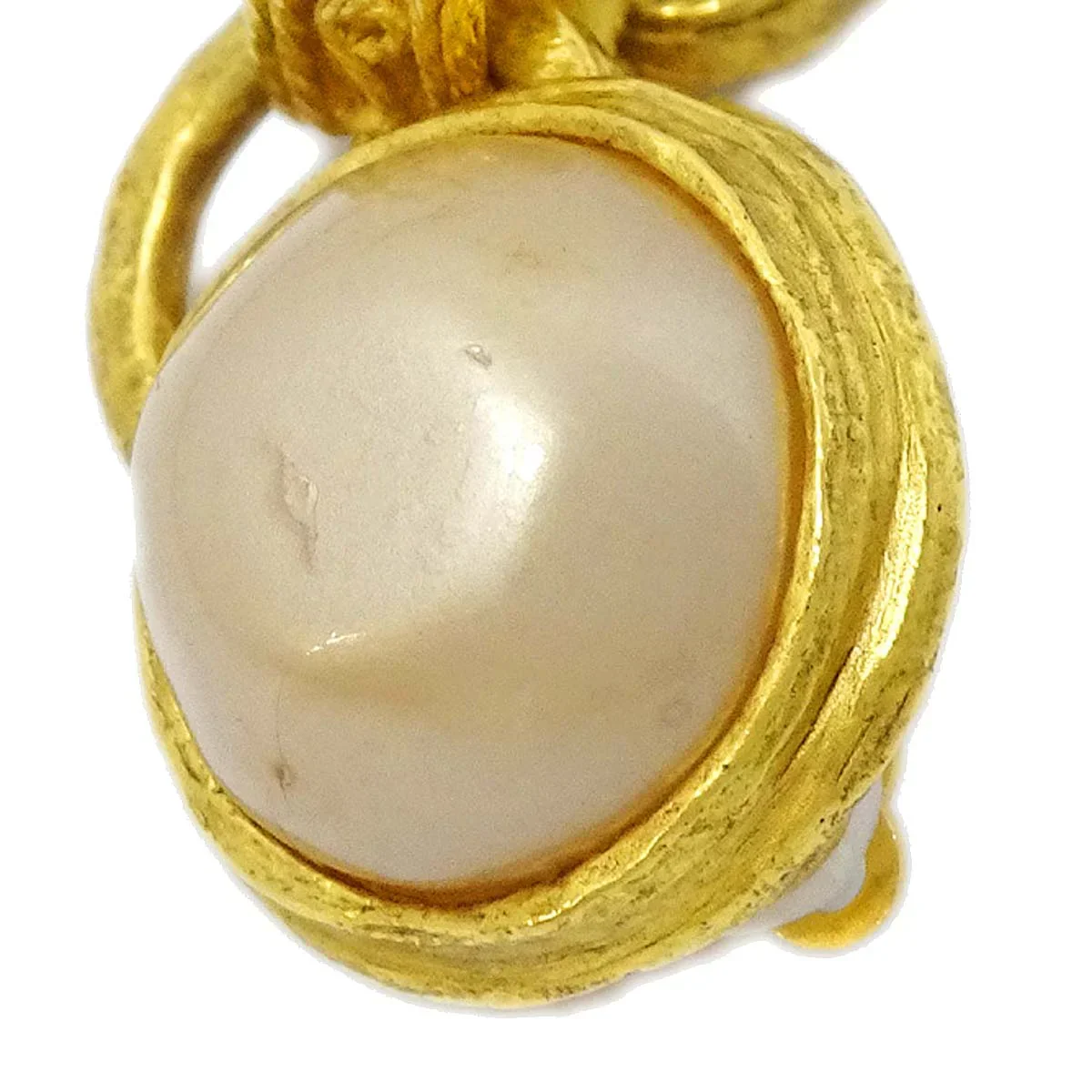 Chanel Artificial Pearl Dangle Earrings Clip-On Gold 94A - Image 4