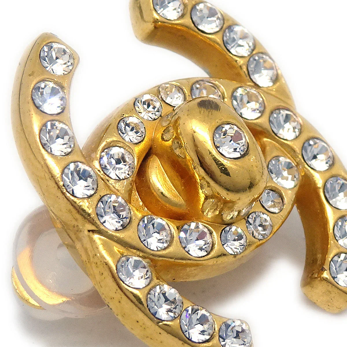 Chanel CC Turnlock Rhinestone Earrings Clip-On Gold Small 96A - Image 2
