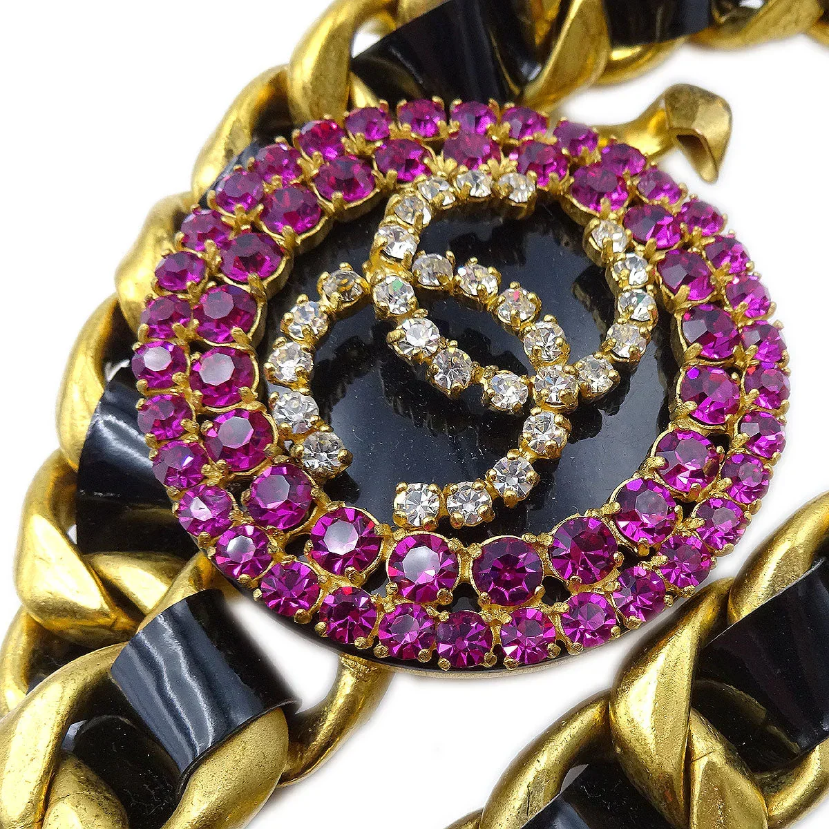 Chanel * Gold Chain Belt Rhinestones 95P Small Good - Image 2