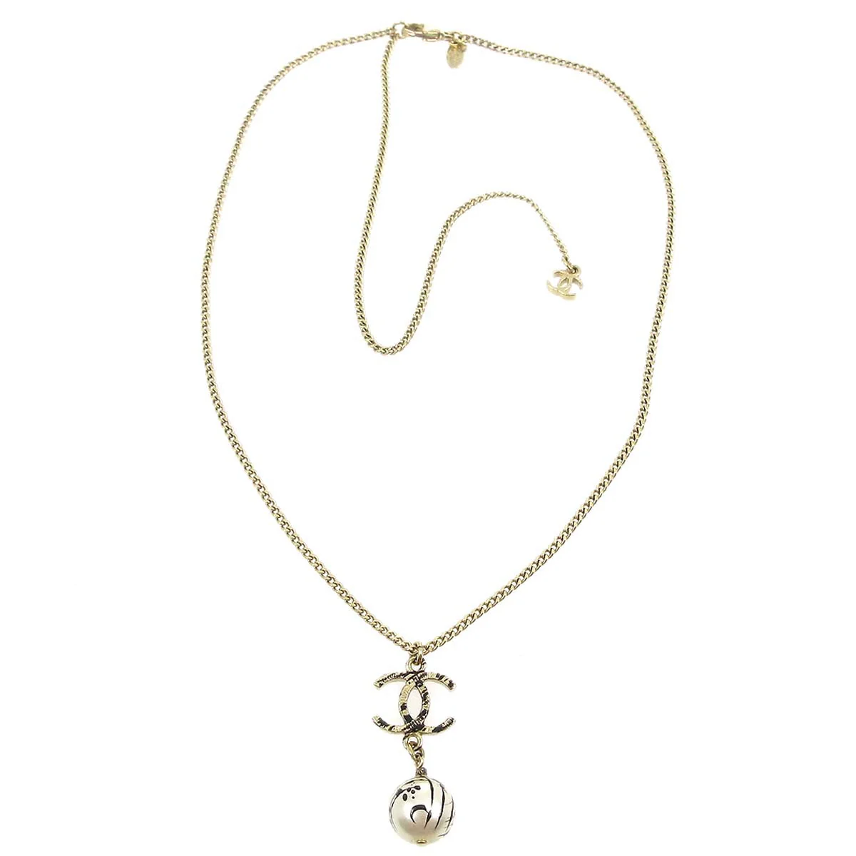 Chanel Artificial Pearl Gold Chain Pendant Necklace A13B - Image 2