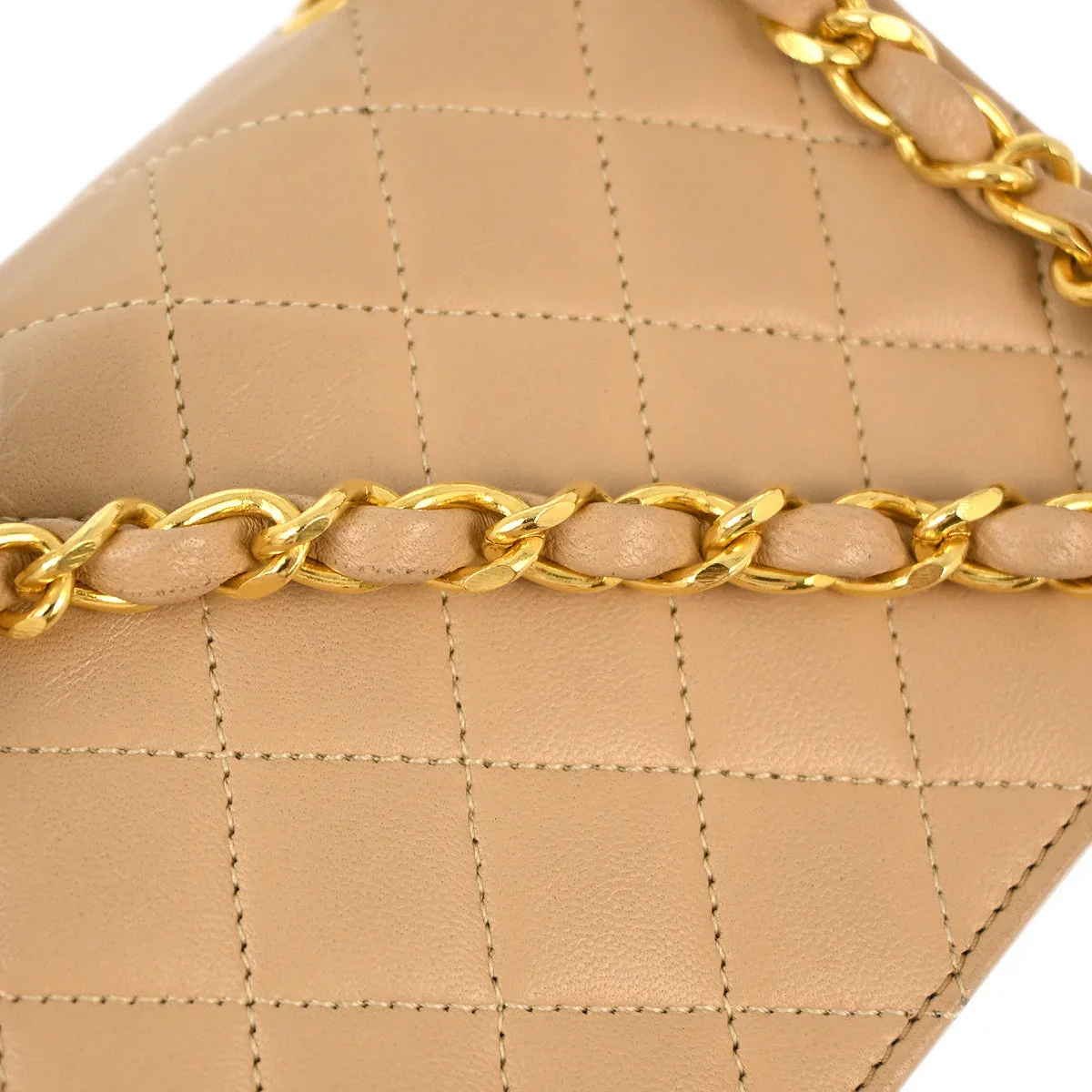 Chanel 1989-1991 Beige Lambskin Straight Flap Shoulder Bag - Image 6