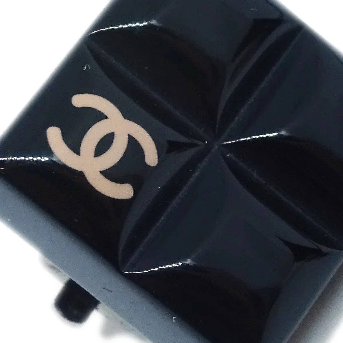 Chanel Square Earrings Clip-On Black 04A - Image 2