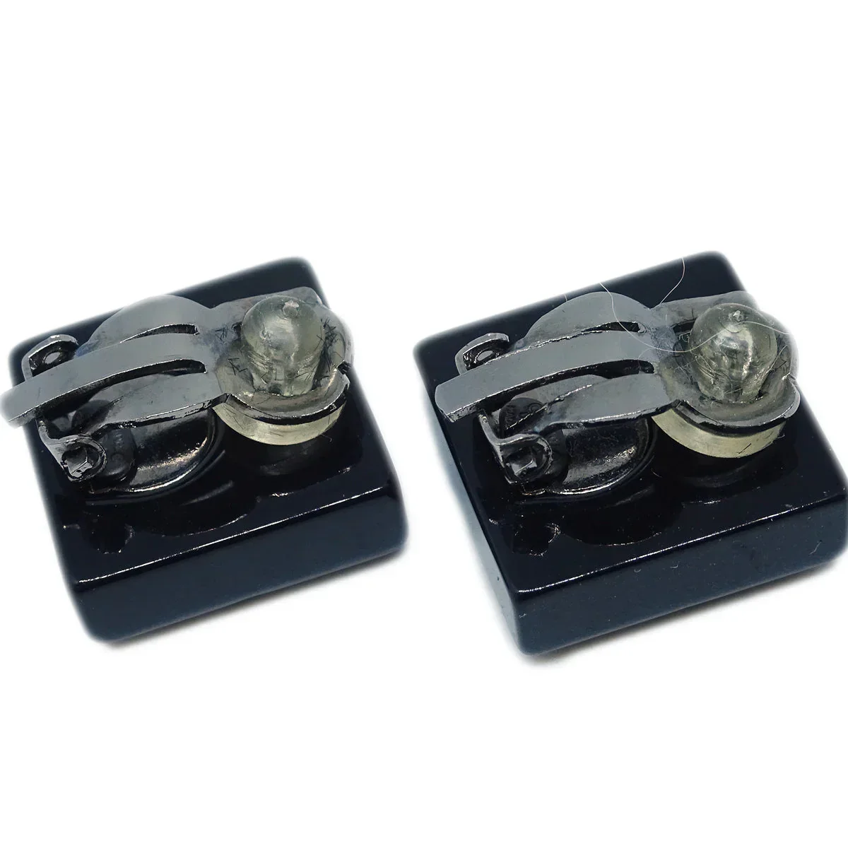 Chanel Square Earrings Clip-On Black 04A - Image 3