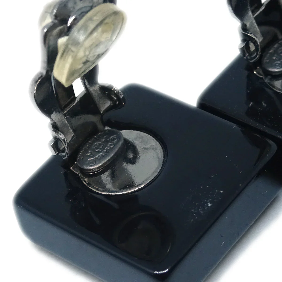Chanel Square Earrings Clip-On Black 04A - Image 4