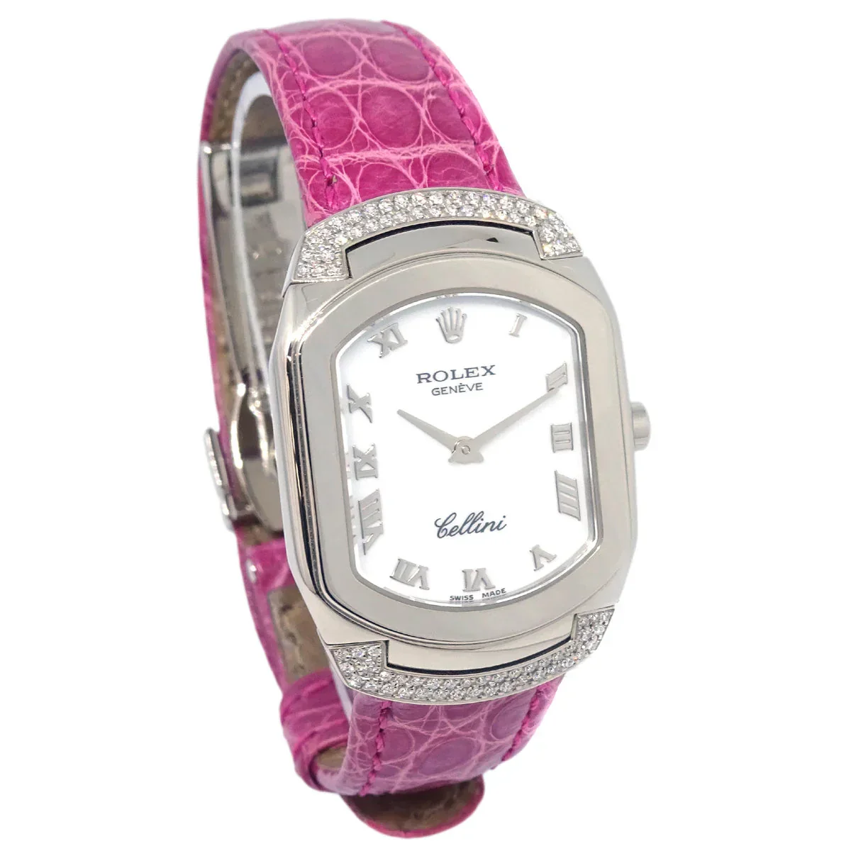 Rolex* Cellini Ref.6692 Quartz Watch 18KWG Diamond Pink Crocodile - Image 2