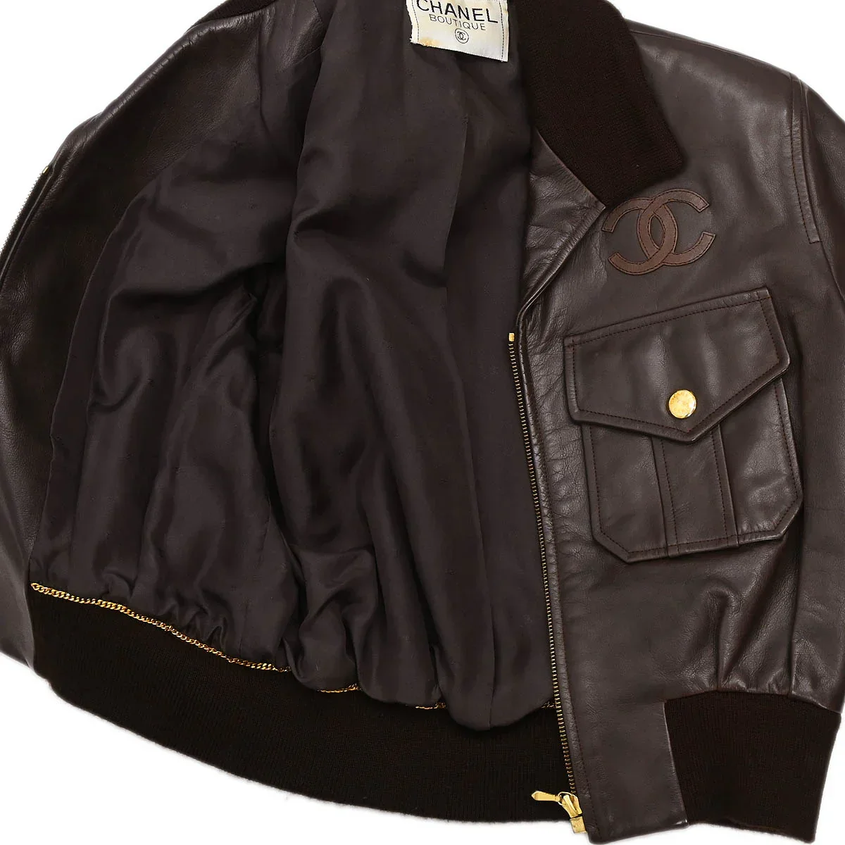 Chanel Zip Up Leather Jacket Brown - Image 6