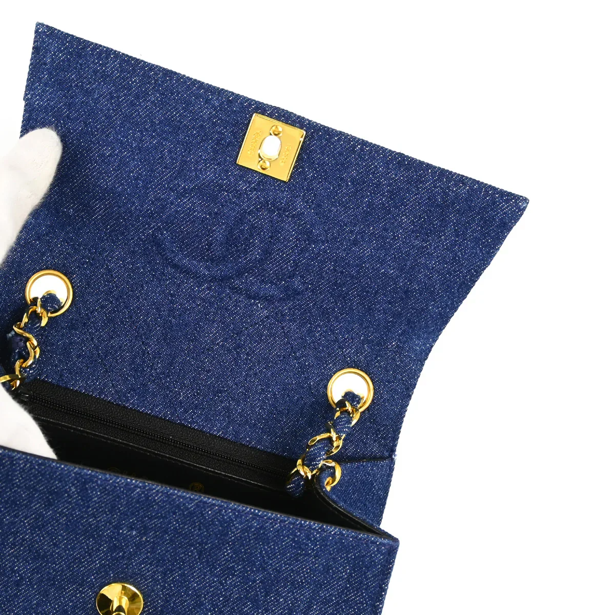 Chanel 1989-1991 Blue Denim Straight Flap Shoulder Bag - Image 6