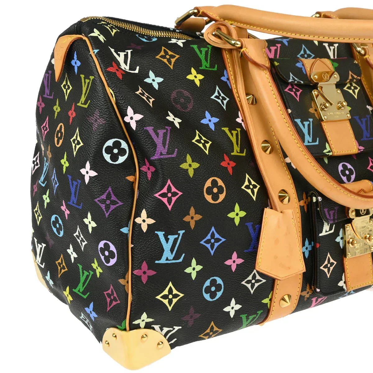 Louis Vuitton 2003 Black Monogram Multicolor Speedy 45 Handbag M92640 - Image 3