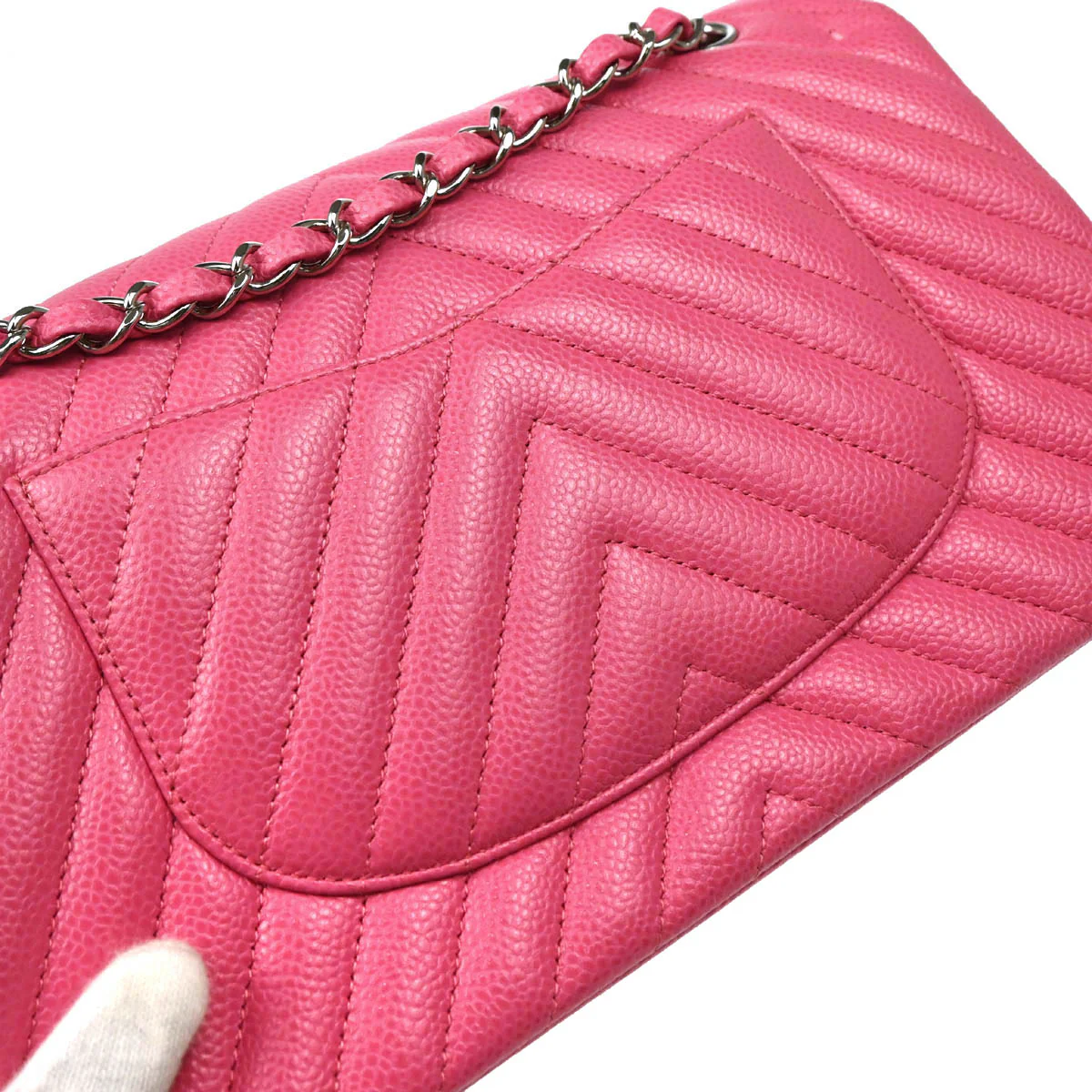Chanel 2019 Pink Calfskin Caviar Medium Classic Double Flap Shoulder Bag - Image 7