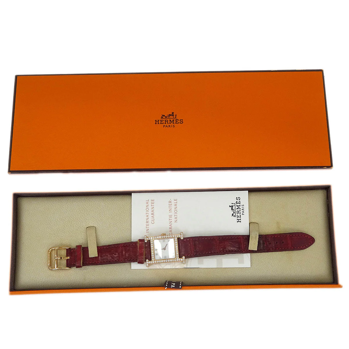 Hermes * H Watch HH1.271 Quartz Gold Bordeaux Crocodile Diamond - Image 3