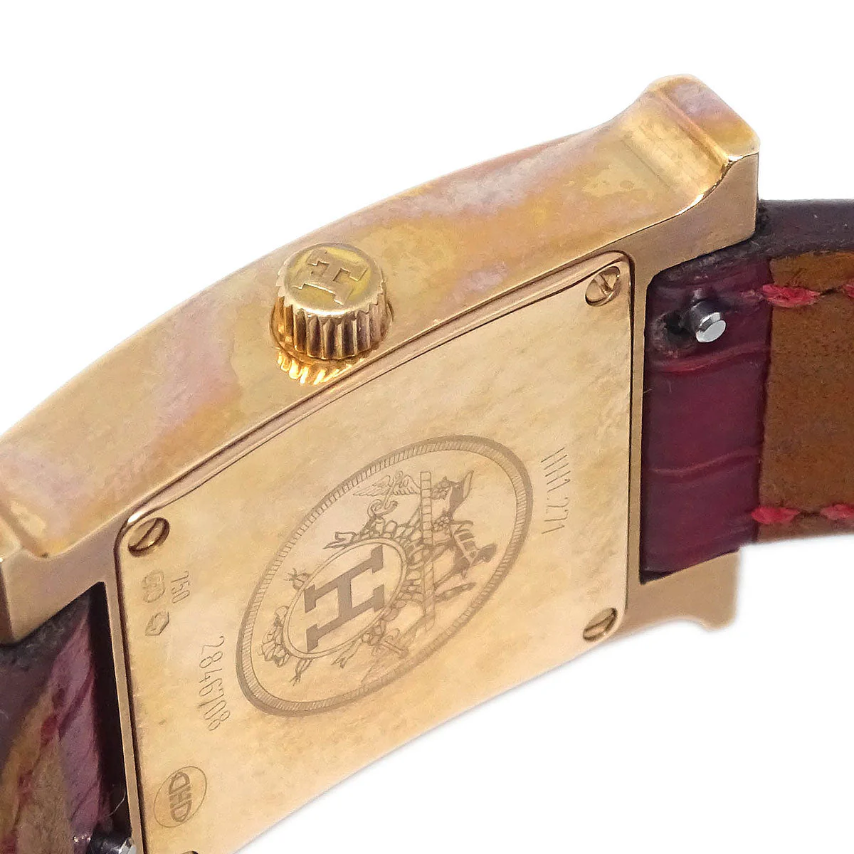 Hermes * H Watch HH1.271 Quartz Gold Bordeaux Crocodile Diamond - Image 4