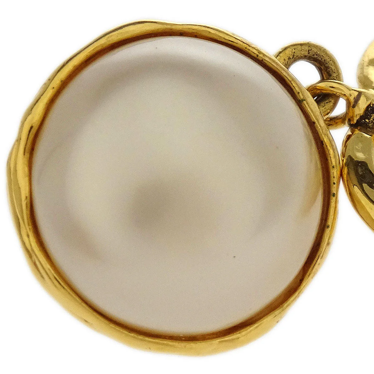Chanel CC Costume Pearl Dangle Earrings Clip-On Gold 94P - Image 2