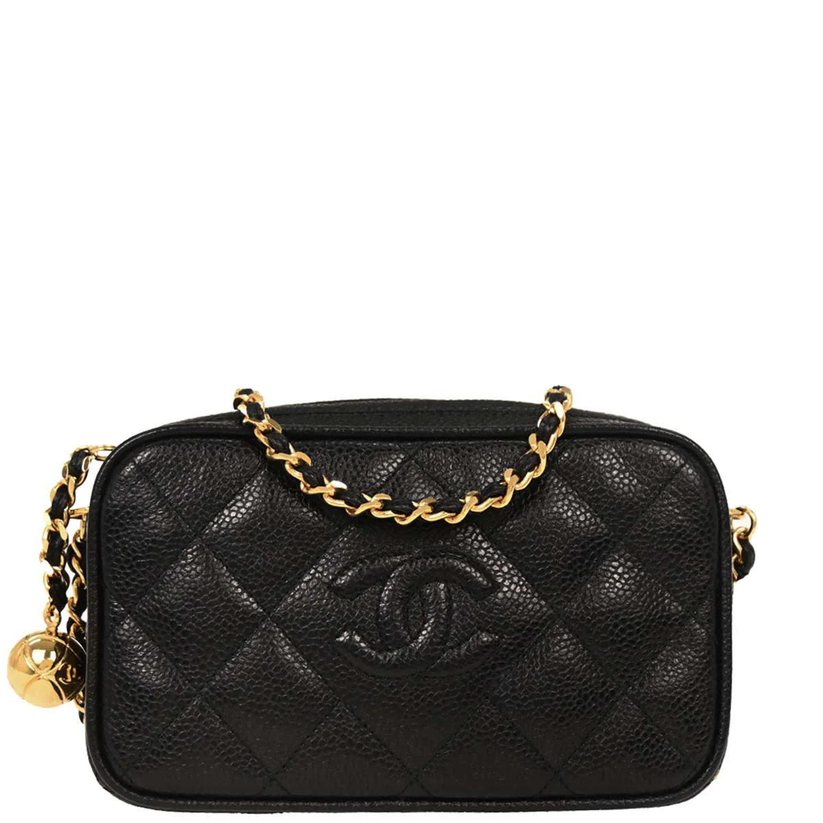 Chanel 1991-1994 Black Caviar Camera Bag Mini