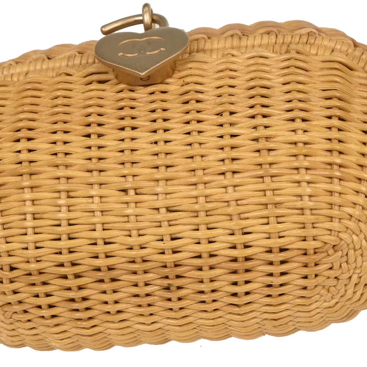 Chanel 2005-2006 Beige Rattan Heart Lock Basket Bag 2way Shoulder Handbag - Image 3