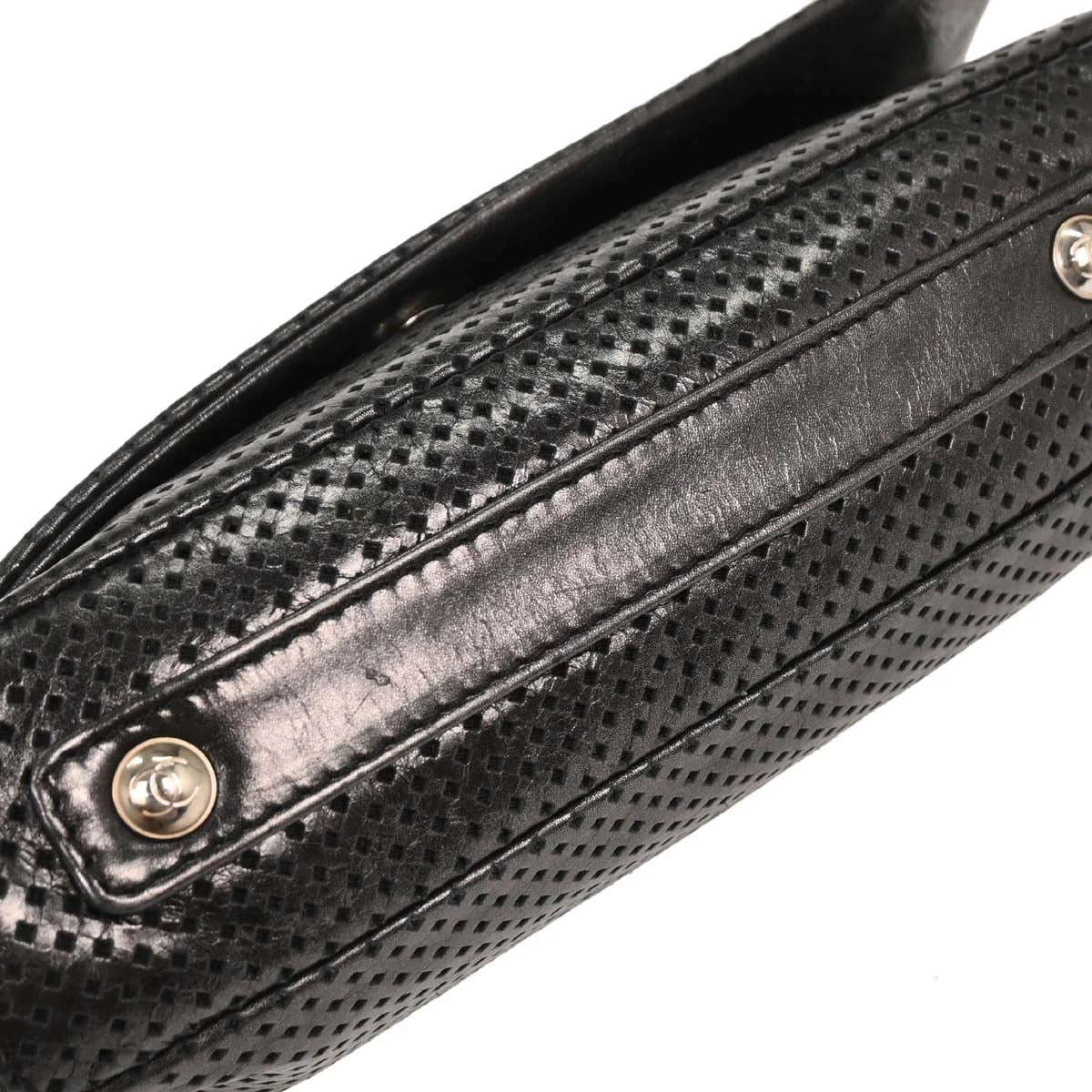 Chanel 2008-2009 Black Perforated Lambskin Flap Shoulder Bag - Image 5