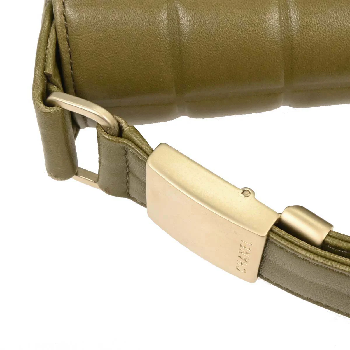 Chanel 2003-2004 Olive Lambskin Choco Bar Shoulder Bag - Image 4