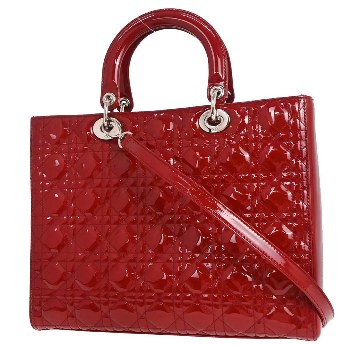 Christian Dior Red Patent Leather Large Lady Dior 2way Shoulder Handbag - Image 2