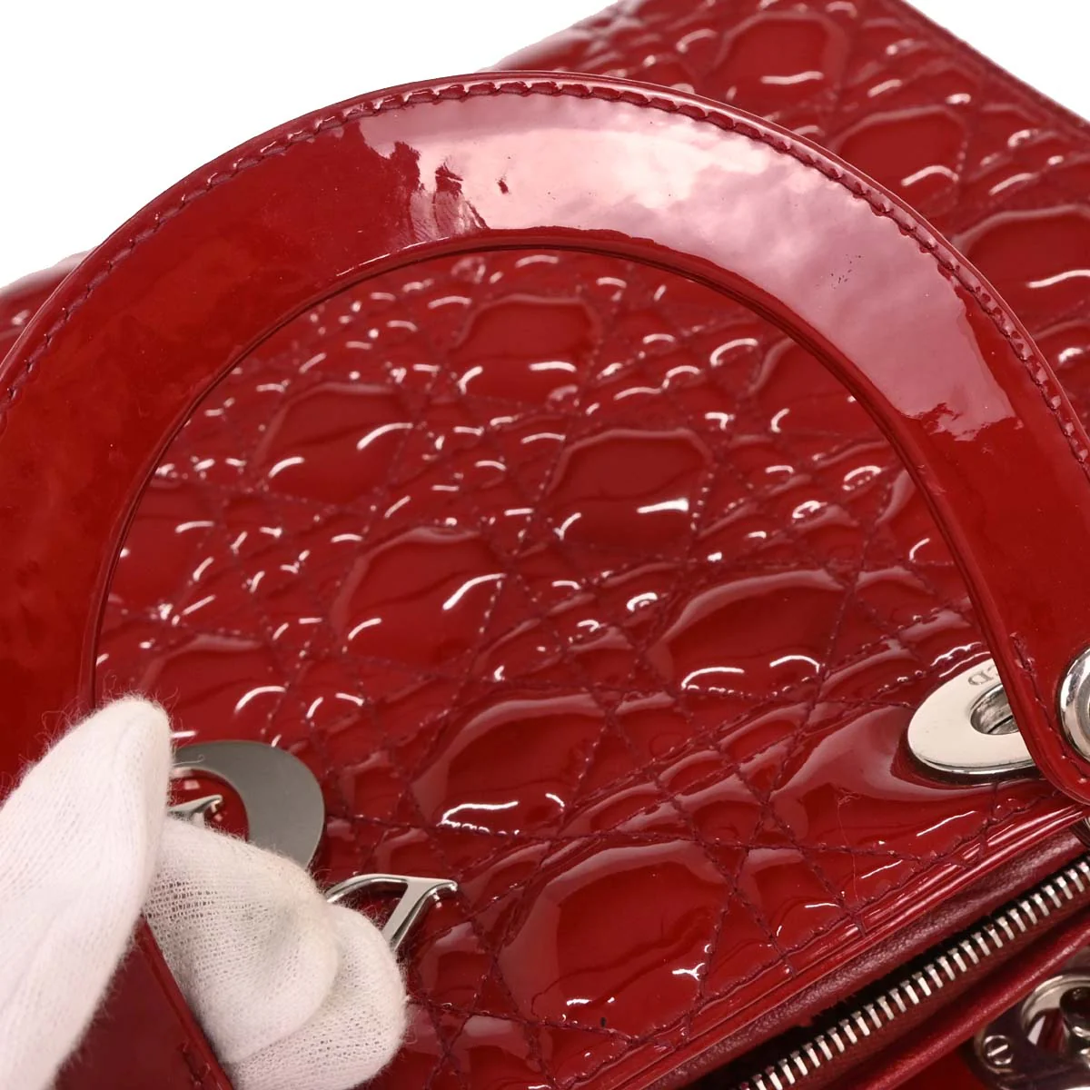 Christian Dior Red Patent Leather Large Lady Dior 2way Shoulder Handbag - Image 4