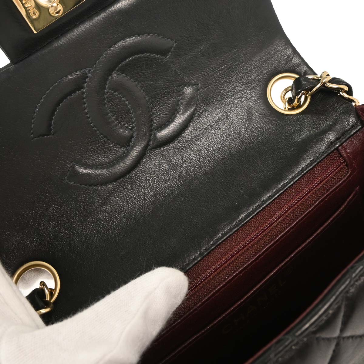 Chanel 2003-2004 Black Lambskin Mini Classic Square Flap Shoulder Bag - Image 7
