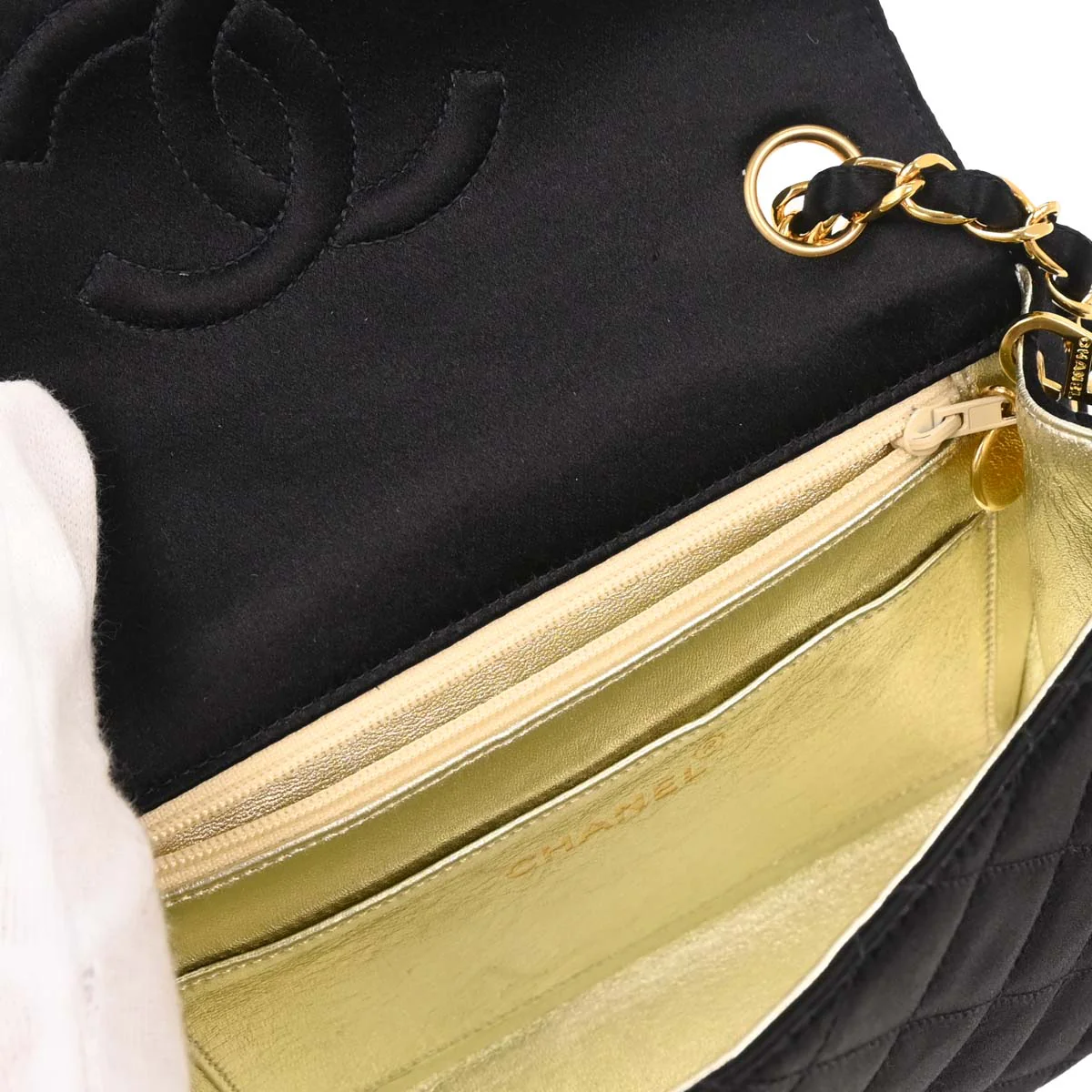 Chanel 1991-1994 Black Satin Mini Classic Square Flap Shoulder Bag - Image 6