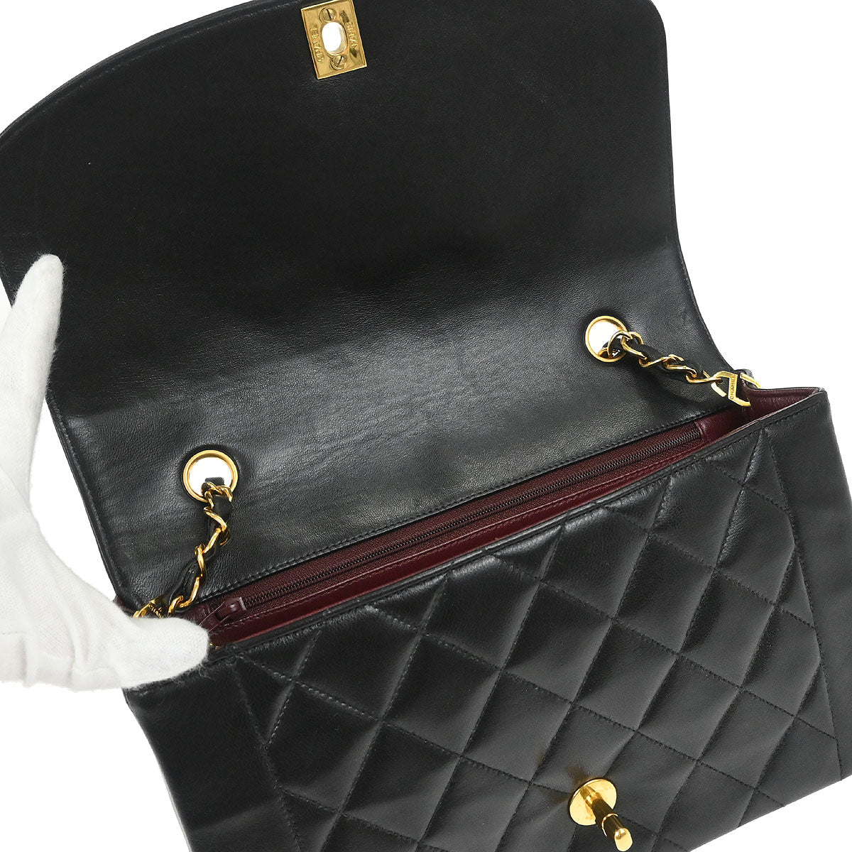 Chanel 1994-1996 Black Lambskin Medium Diana Shoulder Bag - Image 7