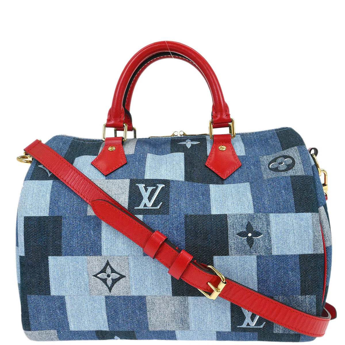 Louis Vuitton Denim Square Patchwork Speedy Bandouliere 30 2way Shoulder Handbag M45041 - Image 2