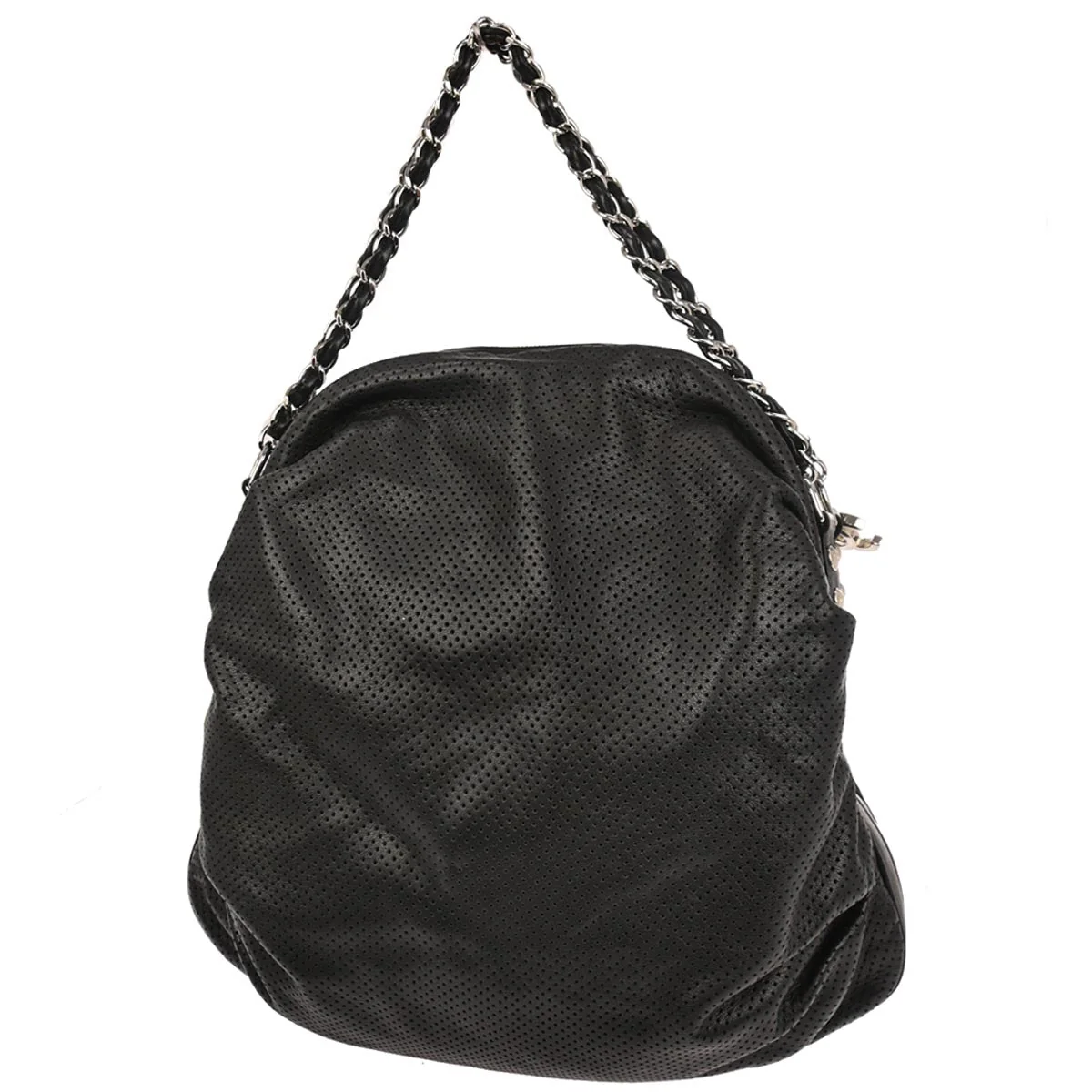 Chanel 2003-2004 Black Perforated Lambskin Baseball Spirit Ligne Hobo Handbag - Image 2