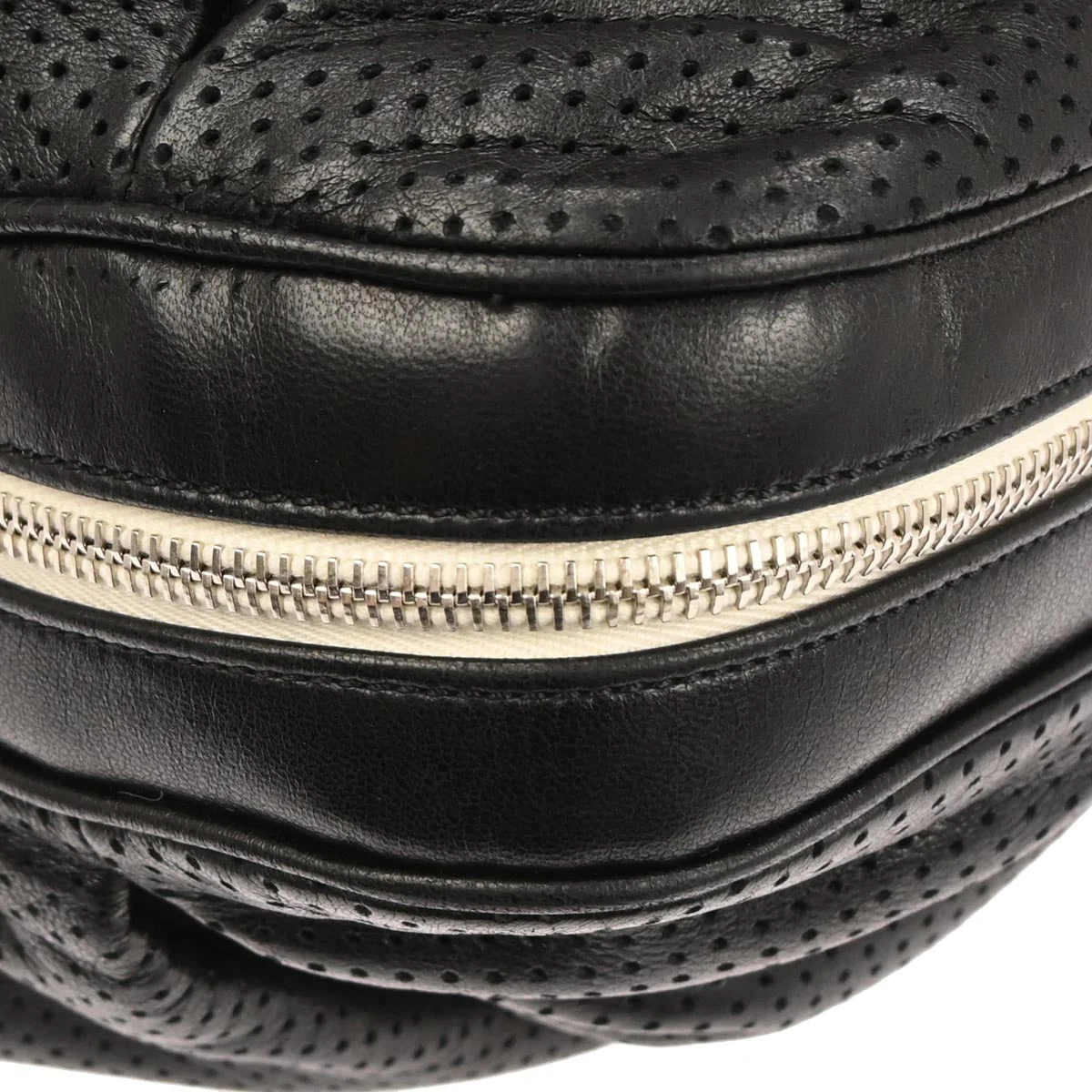Chanel 2003-2004 Black Perforated Lambskin Baseball Spirit Ligne Hobo Handbag - Image 6