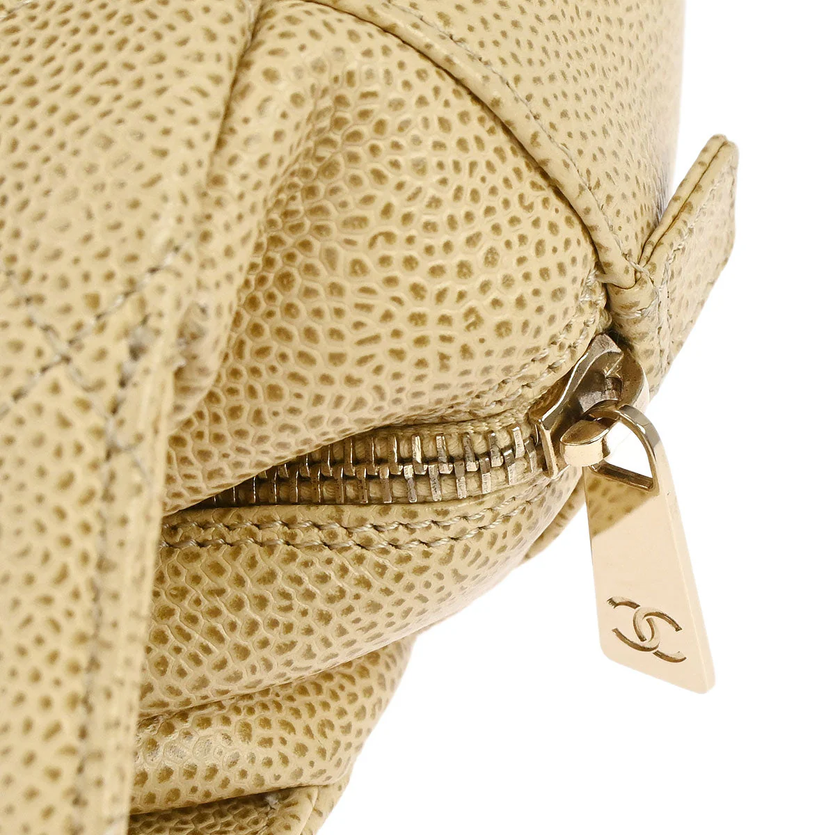 Chanel 2002-2003 Beige Caviar Skin Petite Timeless Tote PTT Chain Handbag - Image 4