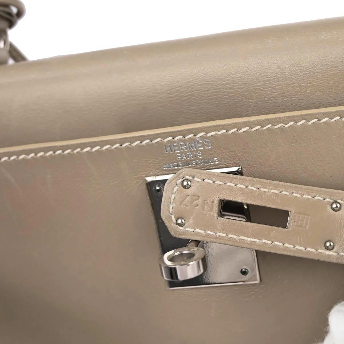 Hermes Gris Tourterelle Box Calf Kelly 28 Retourne 2way Shoulder Handbag - Image 10