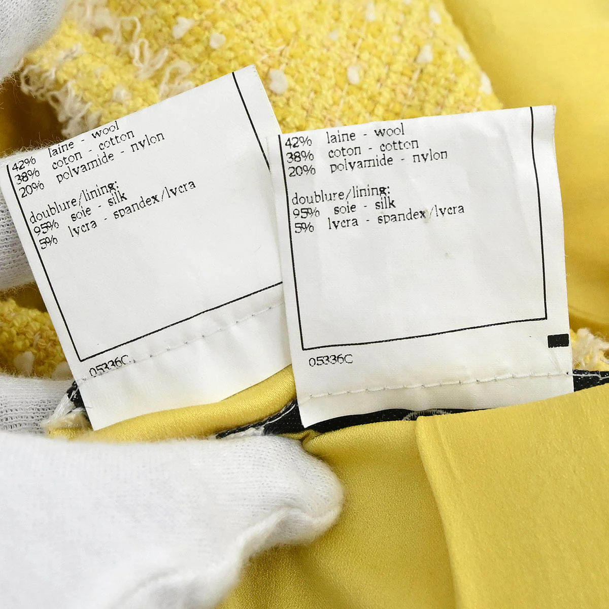 Chanel 1997 Setup Suit Jacket Skirt Tweed Yellow #36 - Image 11