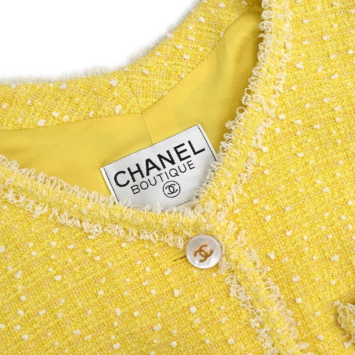 Chanel 1997 Setup Suit Jacket Skirt Tweed Yellow #36 - Image 3